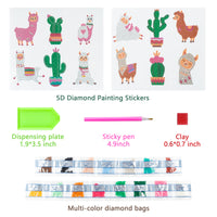 OSNIE 12 Pcs Llama Cactus 5D DIY Diamond Painting Kits for Kids and Adult Beginners, Creative Resin Rhinestone Diamonds Mosaic Stickers, Handmade Digital Paint by Numbers Art Craft Gifts Set