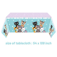 OSNIE 3Pcs Cat Party Tablecloths Disposable Plastic Waterproof Rectangular Table Covers Cartoon Kitty Meow Theme Party Decorations Supplies for Animals Pet Birthday Baby Shower Camping 108”× 54”