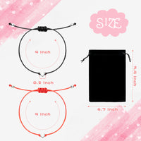 OSNIE 2Pcs Valentines Day Bracelets Gift for Couple Sterling Silver Heart Jewelry Set Black Red Handmade Adjustable Anniversary Bracelets with Drawstring Velvet Bag for Men Women Boyfriend Girlfriend