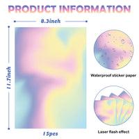 OSNIE 22 Sheets Holographic Sticker Paper for Inkjet Printer & Laser Printer A4 Size Glossy Printable Self-adhesive Waterproof Heat Transfer Vinyl Quick Dry White and Rainbow Sticker(8.3 x11.7 inch)