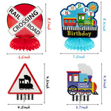 OSNIE 12Pcs Railroad Train Crossing Theme Honeycomb Centerpieces Party Decorations Supplies Railway Steam Train Traffic Sign Happy Birthday Table Topper Choo Choo Train Party Favors Photo Booth Prop