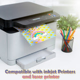 OSNIE 22 Sheets Holographic Sticker Paper for Inkjet Printer & Laser Printer A4 Size Glossy Printable Self-adhesive Waterproof Heat Transfer Vinyl Quick Dry White and Rainbow Sticker(8.3 x11.7 inch)