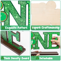 OSNIE St. Patrick's Day Lucky One Letter Sign Wooden Table Centerpieces Green Shamrock Party Decorations for Baby Boys Girls Spring Theme 1st Birthday Milestone Baby Shower Cake Smash Photo Prop