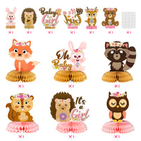 OSNIE 12Pcs Floral Woodland Animals It’s a Girl Honeycomb Centerpieces Baby Shower Party Table Toppers for Baby Girl Woodland Creatures Forest Animal Friends Theme Gender Reveal Table Decorations Supplies