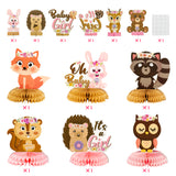 OSNIE 12Pcs Floral Woodland Animals It’s a Girl Honeycomb Centerpieces Baby Shower Party Table Toppers for Baby Girl Woodland Creatures Forest Animal Friends Theme Gender Reveal Table Decorations Supplies