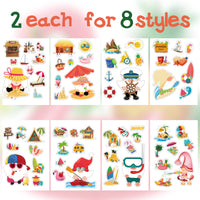 OSNIE 130 Pcs Summer Beach Gnomes Stickers Décor Surf Sunglasses Vacation Scuba Diving Removable Window Stickers Decals for Home Office Birthday Anniversary Party Supplies Classroom Rewards, 16 Sheets
