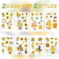 OSNIE 130Pcs Sunflower Gnomes Stickers Décor Honey Jar Bumblebee Daisies Window Stickers Summer Holidays Decals for Home Garden Office Birthday Anniversary Party Supplies Classroom Rewards, 16 Sheets