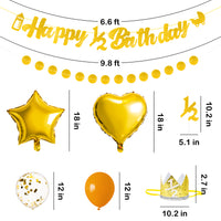 OSNIE Half Year Birthday Decorations Kit for Baby- Happy 1/2 Birthday Banner, Glitter Cardstock Banner, Party Hat, Cake Topper, Foil Latex Balloon for 6 Months Birthday Party Baby Shower Decor (Gold)