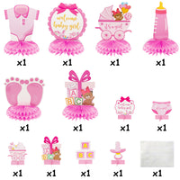 OSNIE 12Pcs It's a Girl Baby Shower Themed Honeycomb Centerpieces Table Topper for Baby Girls Welcome Baby Cutouts Gender Reveal Party Decorations Newborn Baby Party Favors Photo Booth Props (Pink)