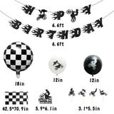 OSNIE Motorcycle Birthday Party Decorations Supplies Kit - Checkered Racing Foil Latex Balloons, Pre-Strung Banner, Cake Toppers, Table Cover, Super Motocross Themed Party Supplies for Boy’s Birthday