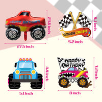 OSNIE Monster Truck Birthday Party Supplies Happy Birthday Banner Hanging Swirls Foil Balloon Cake Topper Centerpiece Table Toppers Big Foot Monster Truck Hot Wheels Birthday Decorations for Kids Boys