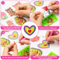 OSNIE 12Pcs Valentine’s Day 5D DIY Diamond Painting Kit for Kids Adult Beginners Resin Rhinestone DIY Handmade Paint by Numbers Mosaic Stickers Love Heart Diamond Art Party Favors Art Crafts Gifts Set