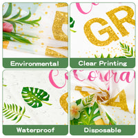 OSNIE 3Pcs Congrats GRAD Party Tablecloths Large Plastic Disposable Waterproof Rectangular Table Cover Hawaii Theme Aloha Grad Party Supplies for Class School 2023 Graduation Party Decoration, 51"×86"