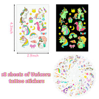OSNIE 18 Sheets of Unicorn Luminous Temporary Tattoos for Kids, Glow In the Dark Cartoon Unicorn Animal Tattoos, Non-Duplicate Waterproof Fake Tattoo Stickers for Glow Party Favors Goodie Bag Fillers
