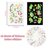 OSNIE 18 Sheets of Unicorn Luminous Temporary Tattoos for Kids, Glow In the Dark Cartoon Unicorn Animal Tattoos, Non-Duplicate Waterproof Fake Tattoo Stickers for Glow Party Favors Goodie Bag Fillers