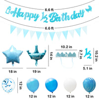 OSNIE Half Year Birthday Decorations Kit - Happy 1/2 Birthday Banner, Triangle Flag Banner, Party Hat, Cake topper, Foil Latex Balloons for 6 Months Birthday Party Baby Shower Decorations (Blue)