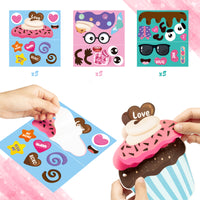OSNIE 30 Packs Dessert Make a Face Stickers Valentines Day Ornament Craft Kits for Kids Make Your Own Sweets and Treats Valentine Cards Dessert Hanging Decoration Classroom Game Handcraft Supplies