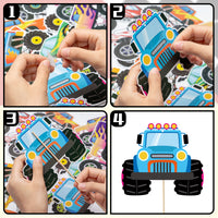 OSNIE 30Pcs Monster Truck Birthday Party Supplies Decorations Hot Wheels Table Toppers Centerpieces with Sticks Checkered Racing Flag Cut Out Big Foot Monster Truck Theme Party Favors for Kids Boys
