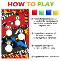 OSNIE Racing Car Toss Game Banner with 4 Bean Bags, Indoor Outdoor Party Throwing Game , Checkered Toss Game for Go Racing Theme Birthday Party Activities Decoration Set for Kids and Adults