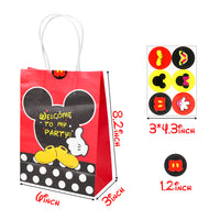 OSNIE 12 PCS Mickey Minnie Goodie Candy Treat Bags Inspired Party Favor Supplies, Mickey Themed Party Handle Paper Bags with Stickers for Kids Birthday Baby Shower Wedding Thanksgiving Gifts