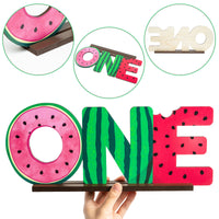OSNIE Watermelon One Letter Sign Wooden Table Centerpieces with Hanging Banner One in a Melon Party Decor for Baby Boy Girl Summer Fruit Theme 1st Birthday Milestone Baby Shower Cake Smash Photo Prop