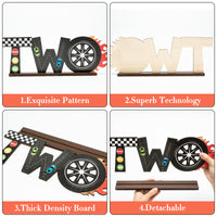 OSNIE Race Car Two Letter Sign Wooden Table Centerpiece Let’s Go Racing Checkered Theme 2nd Party Supplies Hot Wheel Decoration Milestone Cake Smash Photo Props for Kids Boys Two Years Old Birthday