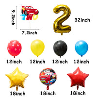 OSNIE 43Pcs Race Car 2nd Birthday Party Decorations Supplies Kit- Gold Number 2 Foil Balloons, Latex Balloons, Pre-Assembled Banner, Felt Cake Topper, Race Car Theme Party Supplies for Two Year Old