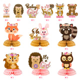 OSNIE 12Pcs Floral Woodland Animals It’s a Girl Honeycomb Centerpieces Baby Shower Party Table Toppers for Baby Girl Woodland Creatures Forest Animal Friends Theme Gender Reveal Table Decorations Supplies
