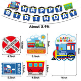 OSNIE 42Pcs Railroad Birthday Party Decoration Set Railway Crossing Sign Choo Choo Train Happy Birthday Banner Hanging Swirl Cake Topper Centerpieces Sticks Decor for Kids Boys Birthday Party Supplies