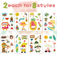 OSNIE 130 Pieces Hawaii Gnome Stickers Décor Summer Aloha Hawaiian Removable Window Stickers Decals for Home Birthday Anniversary Party Supplies Classroom Rewards Tropical Luau Party Décor, 16 Sheets
