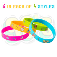 OSNIE 24 Pcs 1990s Themed Party Favors Silicone Bracelets Non-Toxic Hypoallergenic 90s Lightweight Stretch Rubber Wristbands for I Love 90s Back To The 90s Party Supplies Gift for Men Women Guests