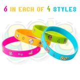 OSNIE 24 Pcs 1990s Themed Party Favors Silicone Bracelets Non-Toxic Hypoallergenic 90s Lightweight Stretch Rubber Wristbands for I Love 90s Back To The 90s Party Supplies Gift for Men Women Guests