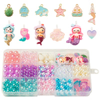 OSNIE Mermaid DIY Bead Jewelry Making Kit for Kids Girls with Jellyfish Shark Heart Starfish Shell Sailboat Pearl Charms Beads for Bracelets Rings Necklaces Creativity Beading Kits Art Craft, 400Pcs+