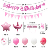OSNIE Half Year Birthday Decorations Kit for Baby Girl- Happy 1/2 Birthday Banner, Triangle Flag Banner, Party Hat, Cake Topper, Foil Latex Balloon for 6 Months Birthday Party Baby Shower Decor(Pink)