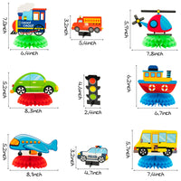 OSNIE 12Pcs Transport Theme Honeycomb Centerpieces Table Topper Double Side Cardstock Transportation Birthday Party Supplies Vehicle Traffic Photo Booth Prop Baby Shower Table Decoration for Kids Boys