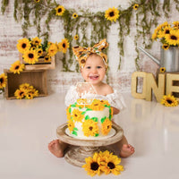 OSNIE Sunflower Wood Cake Topper Decor Happy 1st Birthday Party Decor One Cake Smash Dessert Topper Supplies Summer Sunflower Party Favors for Birthday Baby Shower Wedding Anniversary (Rustic Wood)