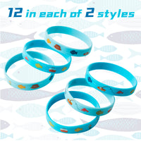 OSNIE 24Pcs Gone Fishing Themed Party Favors Silicone Bracelets Non-Toxic Hypoallergenic Lightweight Stretch Rubber Wristbands Under the Sea Ocean life Party Supplies Prize Rewards Gift for Kids