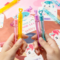OSNIE 24Pcs Valentine’s Day Gift Cards with Mini Bubble Wands Exchange Gift Animal Unicorn Whale Llama Cat Theme Party Favors Classroom School Rewards Treat Bag Outdoor Play Toys Presents for Kids