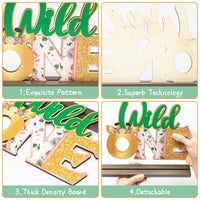 OSNIE Wild One Letter Sign Wooden Table Centerpieces Plaques First Birthday Decorations for Baby Girls Tropical Safari Jungle Animal Party Supplies for Milestone Baby Shower Decor Cake Smash Props