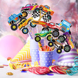 OSNIE 30Pcs Monster Truck Birthday Party Supplies Decorations Hot Wheels Table Toppers Centerpieces with Sticks Checkered Racing Flag Cut Out Big Foot Monster Truck Theme Party Favors for Kids Boys
