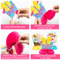 OSNIE 8Pcs Happy Birthday Honeycomb Centerpieces Table Topper Set, 3D Double-Sided Honeycomb Star Card Centerpieces with Birthday Age Stickers, Honeycomb Stand Photo Booth Props for Kid’s Birthday