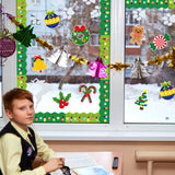 OSNIE 72Pcs Christmas Cutouts Bulletin Board Decoration Xmas Tree Peppermint Candies Ginger Man Christmas Light Bulb Border Trim Bulletin Cardboard for Winter Classroom School Chalkboard Wall Décor