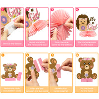 OSNIE 12Pcs Floral Woodland Animals It’s a Girl Honeycomb Centerpieces Baby Shower Party Table Toppers for Baby Girl Woodland Creatures Forest Animal Friends Theme Gender Reveal Table Decorations Supplies