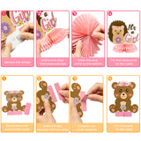 OSNIE 12Pcs Floral Woodland Animals It’s a Girl Honeycomb Centerpieces Baby Shower Party Table Toppers for Baby Girl Woodland Creatures Forest Animal Friends Theme Gender Reveal Table Decorations Supplies