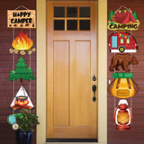 OSNIE 10Pcs Camper Theme Party Decor Supplies Camping Adventure Cardboard Cutout Door Porch Banner Wall Decor Happy Camper Party Favors Photo Booth Prop Camp Out Campfire Party Decorations for Kids