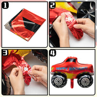 OSNIE Monster Truck Birthday Party Supplies Happy Birthday Banner Hanging Swirls Foil Balloon Cake Topper Centerpiece Table Toppers Big Foot Monster Truck Hot Wheels Birthday Decorations for Kids Boys