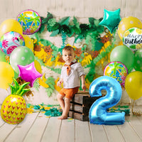OSNIE Hawaiian Balloons Party Decorations for 2nd Birthday, 8 Pcs Giant Foil Mylar Balloons Pineapple Flamingo Palm Tree Leaves Tiki Summer Beach Pool Aloha Tropical Luau Party Decorations Supplies