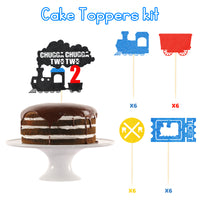 OSNIE Steam Train 2nd Birthday Party Decoration Supplies Chugga Chugga Two Two Birthday Party Banner Choo Choo Railroad Crossing Ticket Latex Balloons Cake Toppers for Kids Boys Two Years Old Birthday