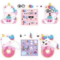 OSNIE 30 Packs Valentine’s Day Unicorn Make a Face Stickers Ornament Craft Kit for Kids Mix and Match DIY Make Your Own Unicorn Dessert Ornament Hanging Decoration Classroom Game Handcraft Supplies