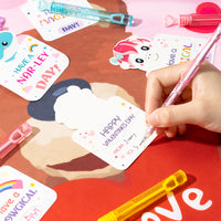 OSNIE 24Pcs Valentine’s Day Gift Cards with Mini Bubble Wands Exchange Gift Animal Unicorn Whale Llama Cat Theme Party Favors Classroom School Rewards Treat Bag Outdoor Play Toys Presents for Kids